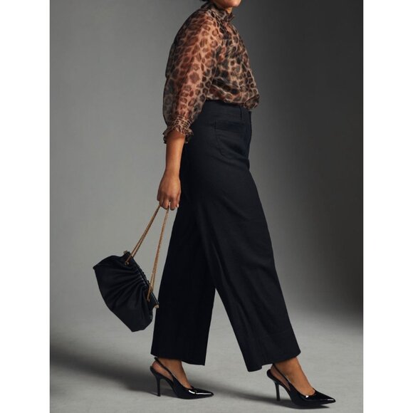 Maeve Anthropologie The Colette Linen Blend Crop Wide-Leg Pants Black 32T Black - Picture 4 of 7